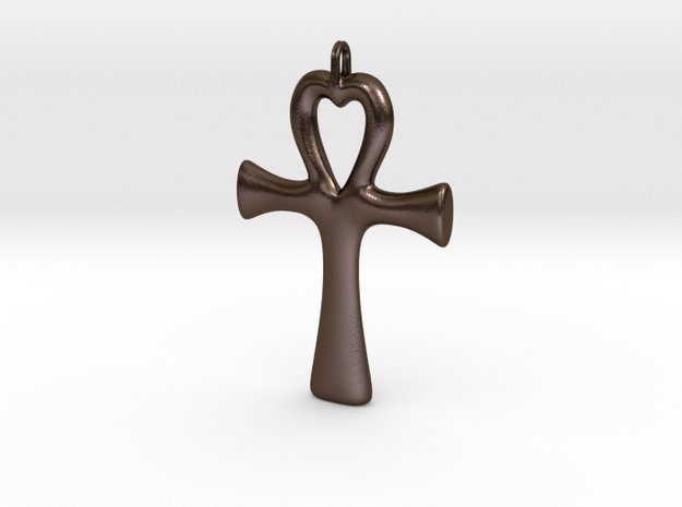 Ankh heart pendant in Polished Bronze Steel