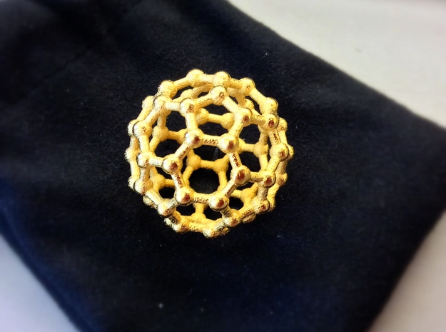 Truncated Icosahedron (bucky ball) in Polished Gold Steel