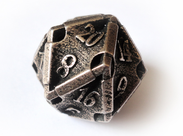 Stretcher d20 in Polished Bronzed Silver Steel