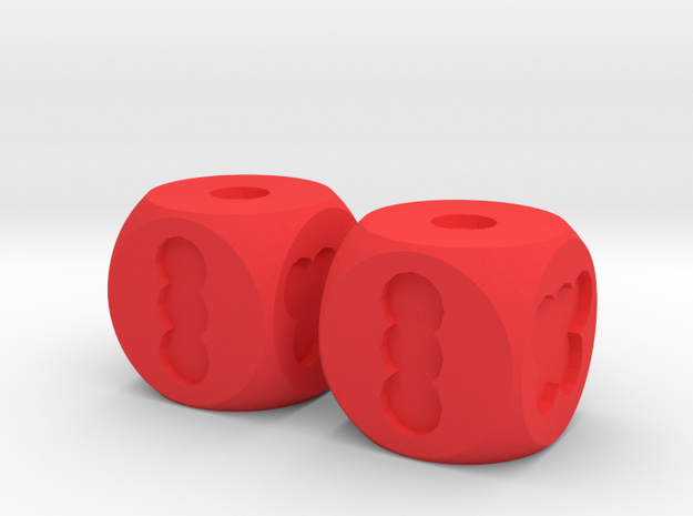 Two Hole Dice, Standard Size 16mm in Red Processed Versatile Plastic