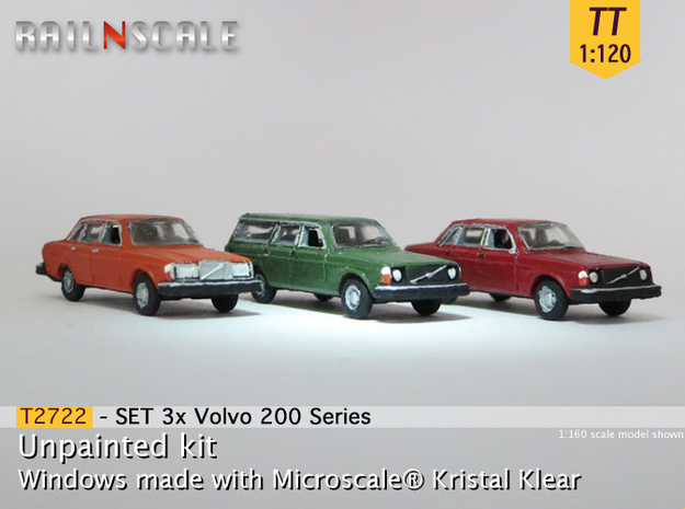 SET 3x Volvo 200 Series (TT 1:120) in Tan Fine Detail Plastic