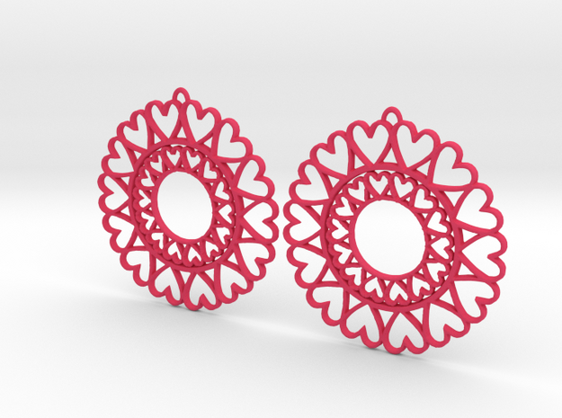 Circle Hearts Earrings in Pink Processed Versatile Plastic
