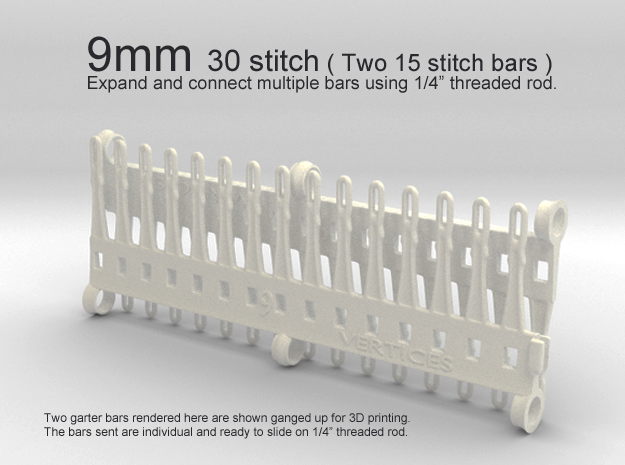 30 Tine Knitting Garter Bar X 2 - 9 mm V2.stl in White Processed Versatile Plastic