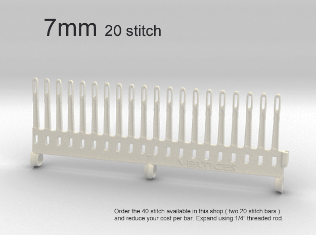 20 Tine Knitting Garter Bar - 7 mm V2 in White Processed Versatile Plastic