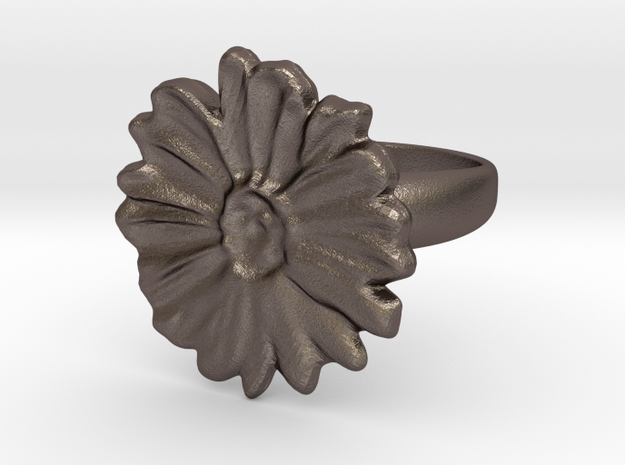 a daisy flower ring in Polished Bronzed Silver Steel