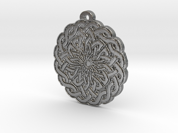 Celtic Knot Circle 2 Medallion Pendant in Natural Silver