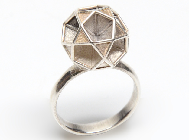 Polyhedron Ring Size 8 in Polished Silver