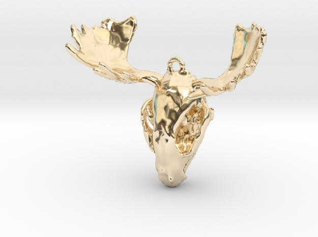 Raccoon Moose Skull Pendant in 14K Yellow Gold