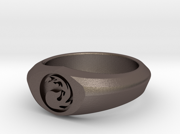MTG Mountain Mana Ring (Size 12) in Polished Bronzed Silver Steel