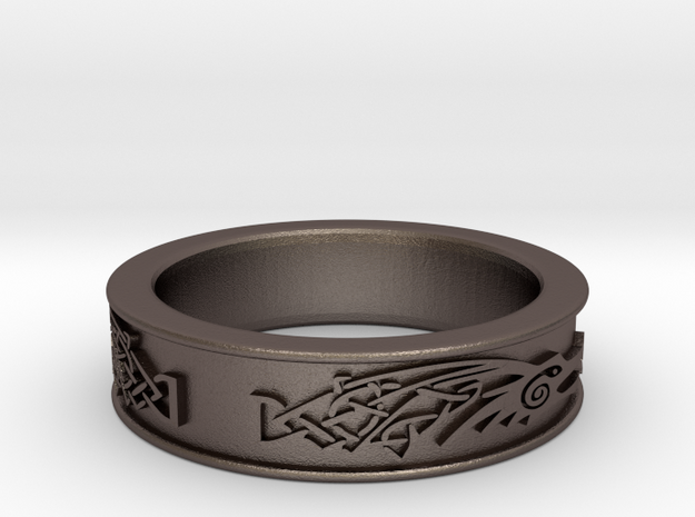 Ascskyrim Ring Dragonborn Size 13 Jobulon 3 in Polished Bronzed Silver Steel