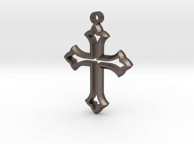 Faceted Cross in Polished Bronzed Silver Steel