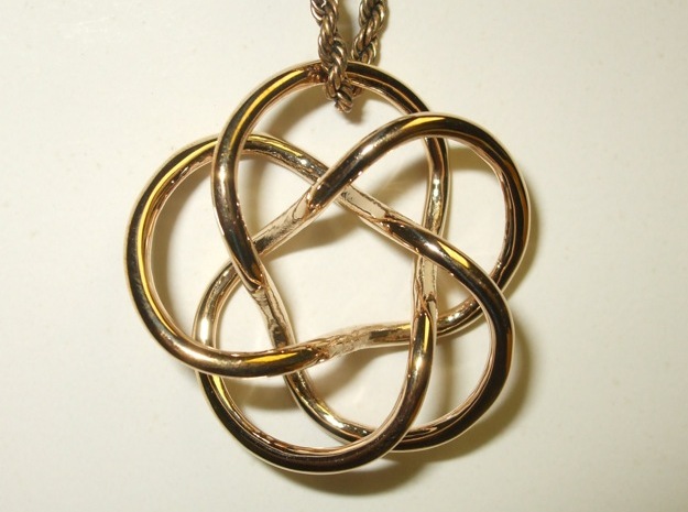 Tubular Torus Knot Pendant in Polished Bronze
