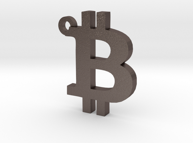Bitcoin Symbol  Keychain in Polished Bronzed Silver Steel
