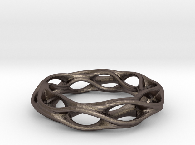 Twisted Holes Ring 17mm in Polished Bronzed Silver Steel