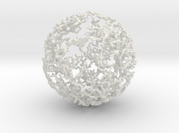 Dendritic Ornament, Lopsided Sphere no.1 in White Natural Versatile Plastic