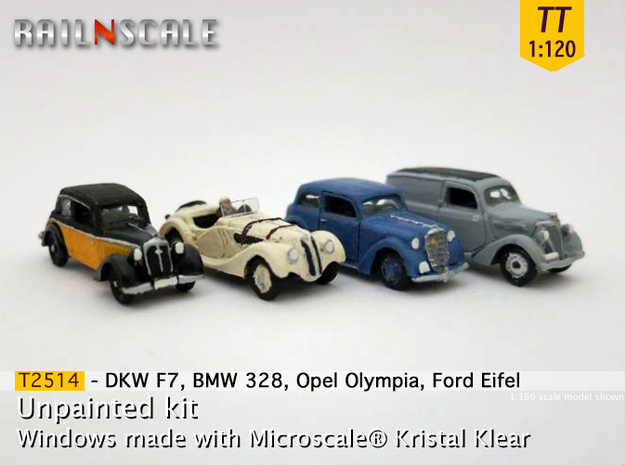 German 1930s cars (SET A) TT 1:120 in Tan Fine Detail Plastic