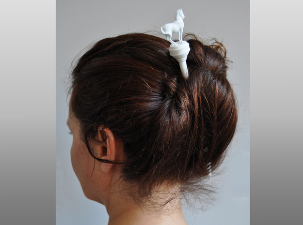 Hairstick with Horse (large size) in White Natural Versatile Plastic