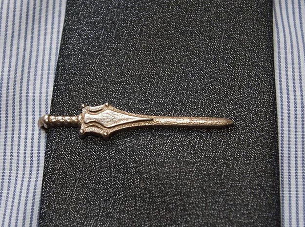 Sword of Power Tie Clip in Polished Bronzed Silver Steel