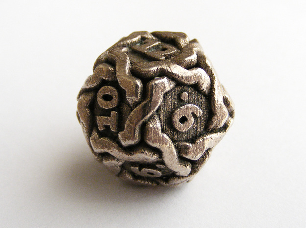 'Twined' Dice D12 Gaming Die (20mm) in Polished Bronzed Silver Steel
