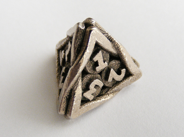 'Twined' Dice D4 Gaming Die in Polished Bronzed Silver Steel