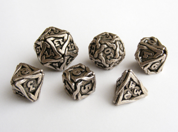 'Twined' Dice Gaming Die Set (6 dice) in Polished Bronzed Silver Steel