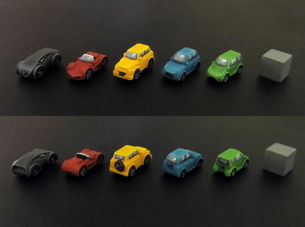 Miniature cars 20mm, 5 models (5pcs) in White Processed Versatile Plastic