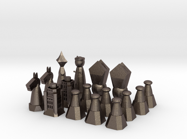 Chess Set 1/2 in Polished Bronzed Silver Steel