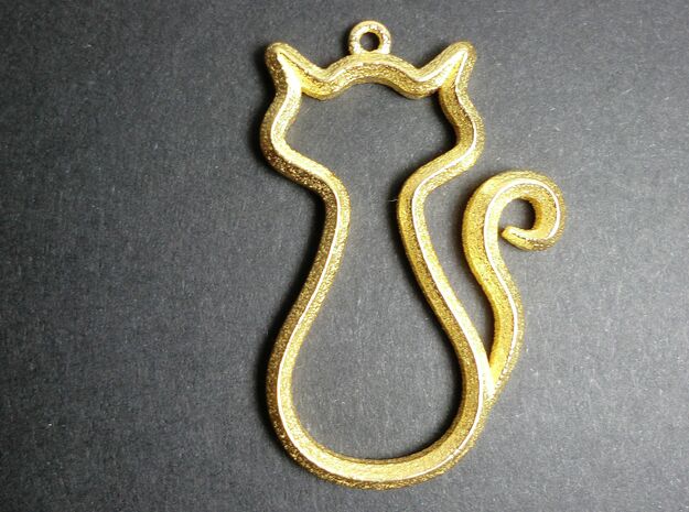 Cat Pendant in Polished Gold Steel