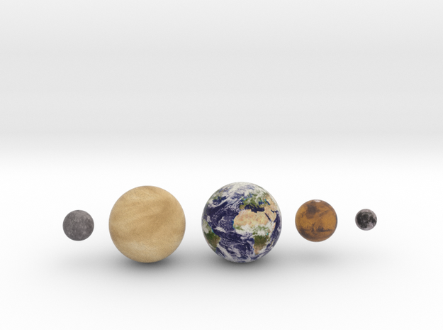 Mercury, Venus, Earth, Moon & Mars to scale v.2