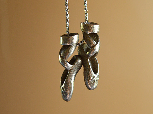 Dance Ballet Slippers Necklace in Polished Bronzed Silver Steel