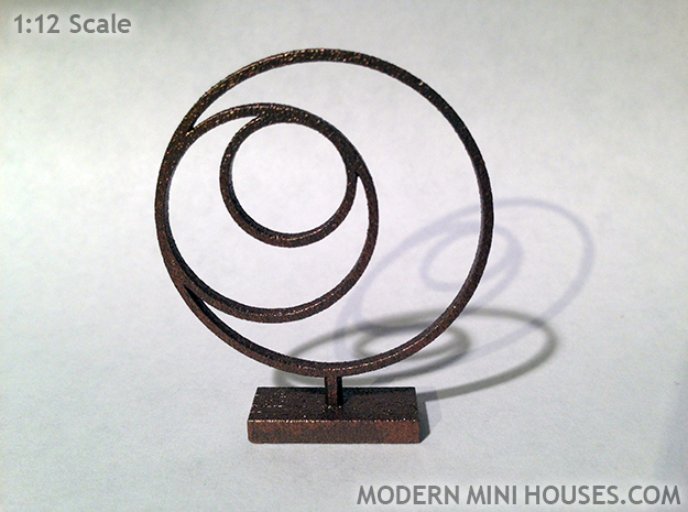 3 Circle Metal Art 1:12 scale modern art sculpture in Polished Bronzed Silver Steel