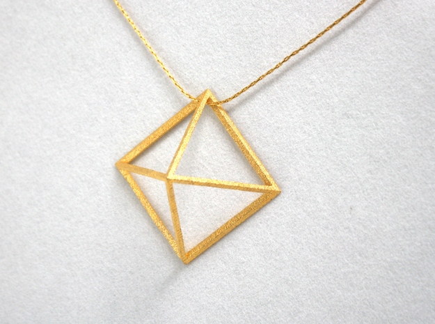 3D Wireframe Pyramid in Polished Gold Steel