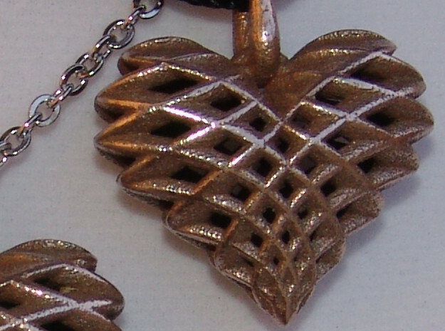 Heart Pendant Dual Twist Small in Polished Bronzed Silver Steel