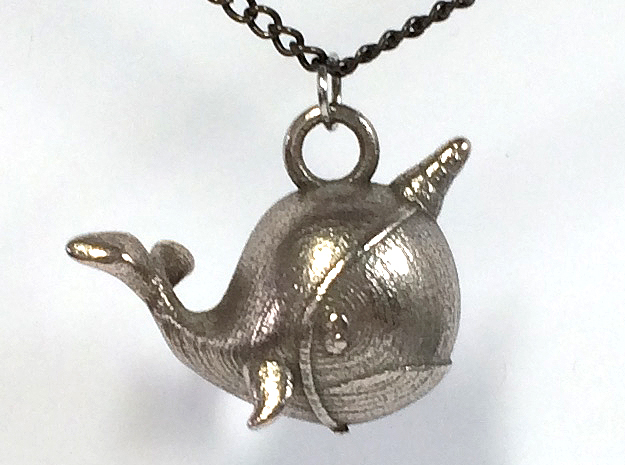 Whale "In Disguise" Necklace Pendant in Polished Bronzed Silver Steel