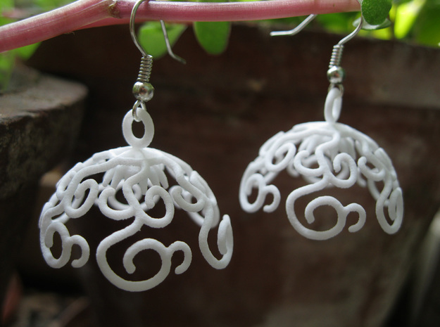 Flower Vine Jhumka - Indian Bell Earrings in White Processed Versatile Plastic