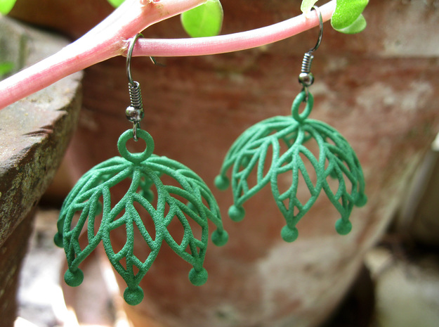 Leaf Jhumka - Indian Bell earrings in Green Processed Versatile Plastic