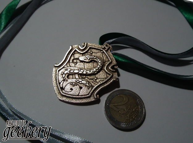 Slytherin House Crest - Pendant SMALL in Polished Bronzed Silver Steel