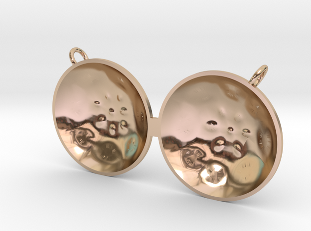 Double Tenor "surface" steelpan pendant, L in 14k Rose Gold Plated Brass