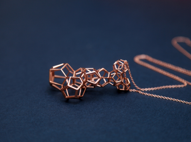 Vertical dodecahedron pendent in 14k Rose Gold Plated Brass