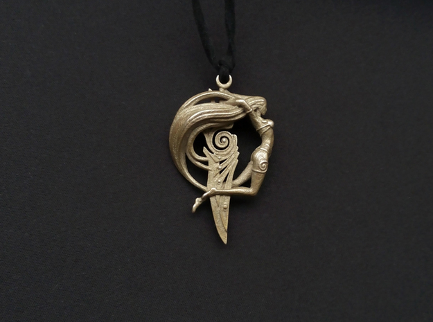 Sword Maiden Pendant in Polished Bronzed Silver Steel