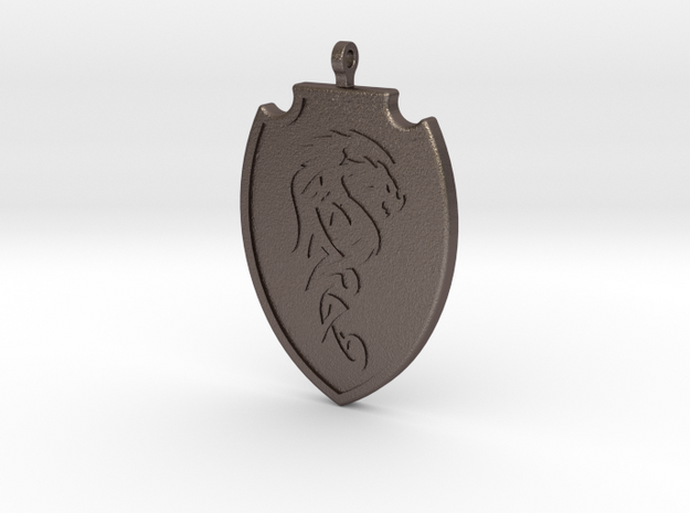 Dragon Shield Pendant 001 in Polished Bronzed Silver Steel