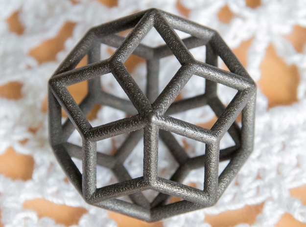 Rhombic Icosahedron Pendant in Polished and Bronzed Black Steel