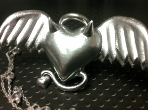 Evil Angel Heart Pendant in Polished Bronzed Silver Steel