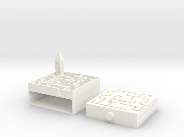 Castle Maze Puzzle Box in White Processed Versatile Plastic