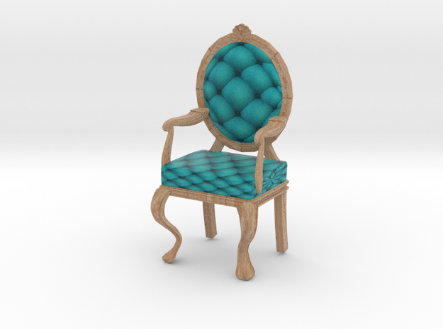 1:12 One Inch Scale TealPale Oak Louis XVI Chair in Full Color Sandstone
