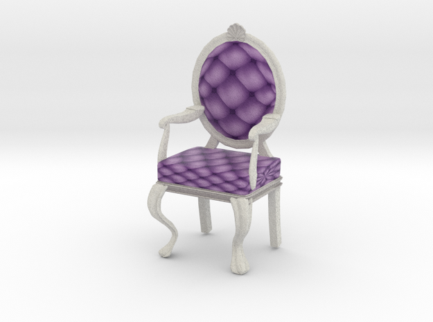 1:12 One Inch Scale LavWhite Louis XVI Chair in Full Color Sandstone