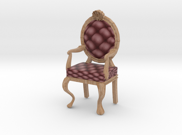 1:48 Quarter Scale MaroonPale Oak Louis XVI Chair in Full Color Sandstone