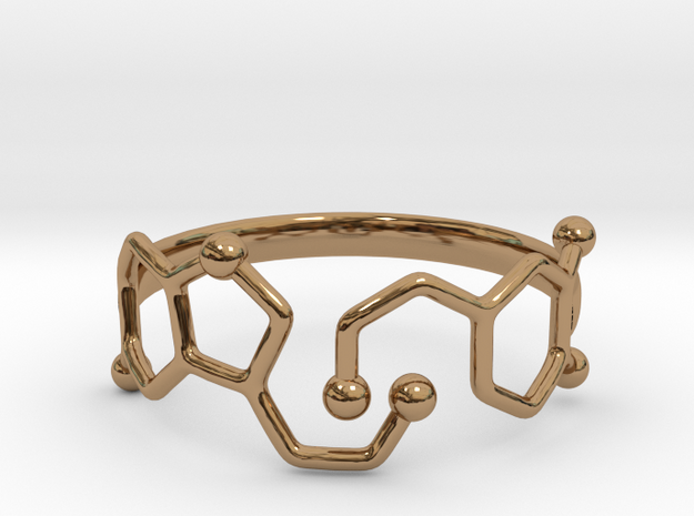 Dopamine Serotonin Molecule Ring - Size 11  in Polished Brass