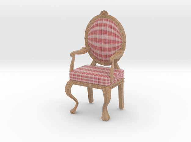 1:12 Scale Red Plaid/Pale Oak Louis XVI Chair in Full Color Sandstone