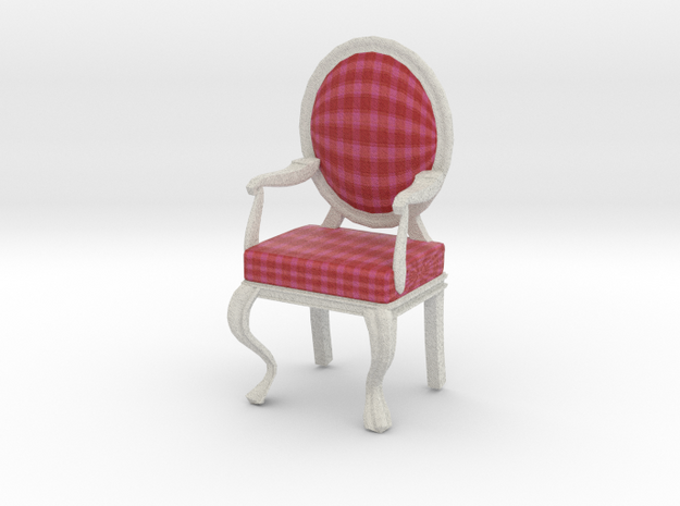 1:12 Scale Red/Pink Plaid/White Louis XVI Chair in Full Color Sandstone